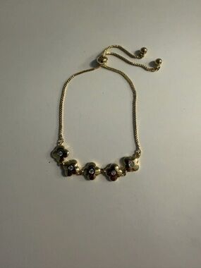 Gold Floral Slider Bracelet with Clear Stones